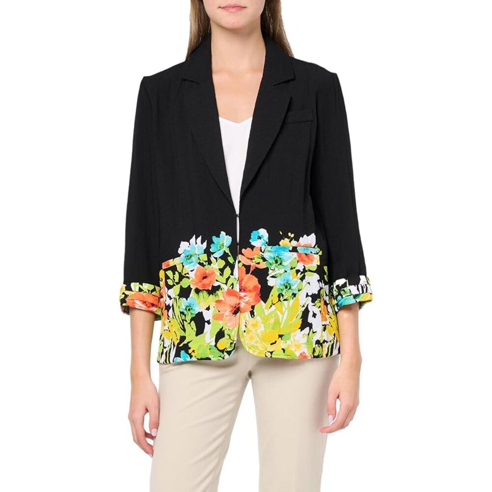 Multiples 2X Blazer Colorful Artsy Floral 3/4 Sleeve Lightweight Office Casual